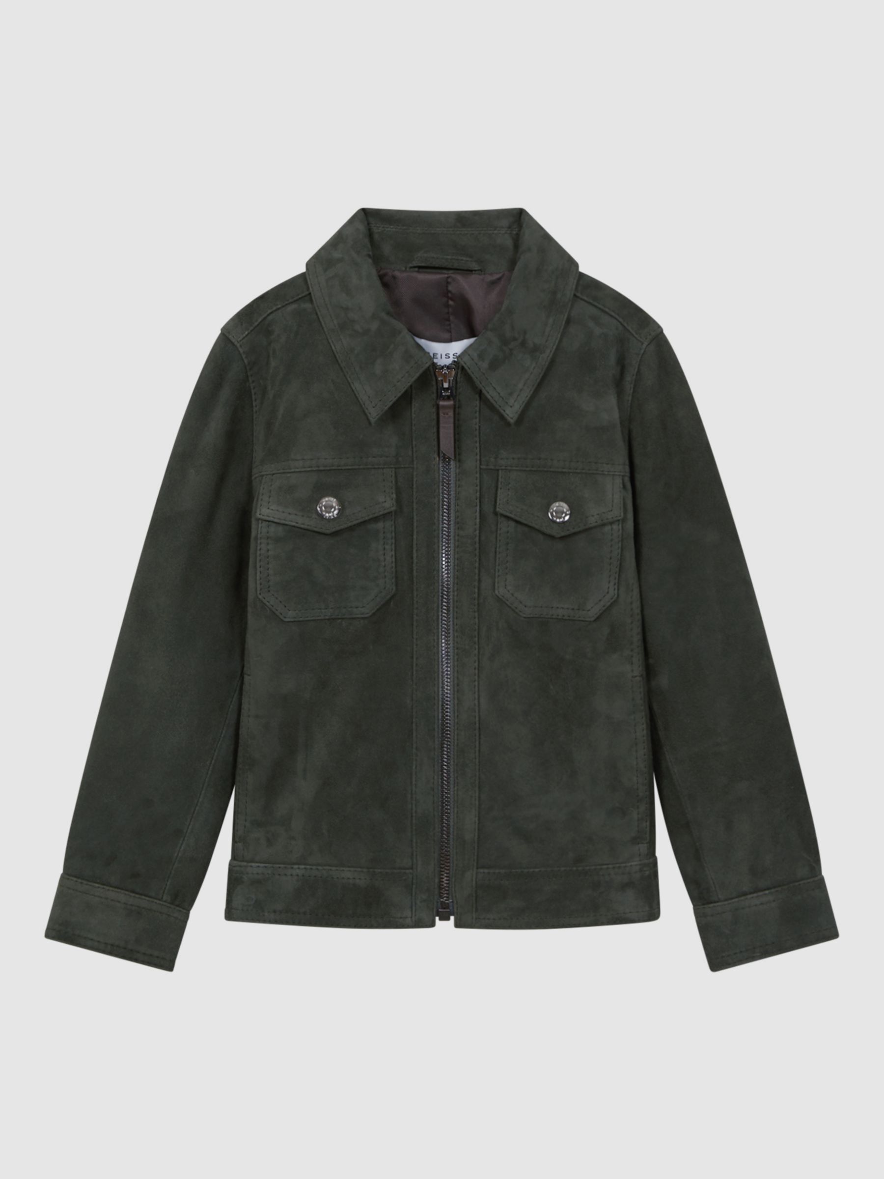 Reiss Kids' Pike Suede Jacket, Forest Green, 10-11 years