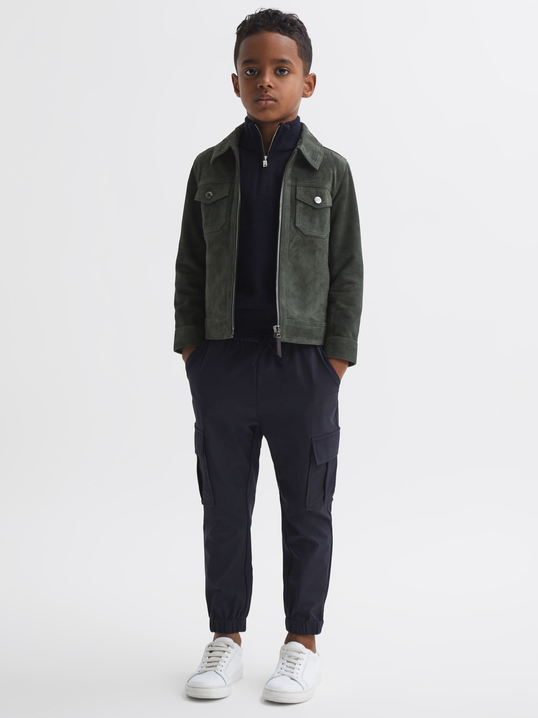 Reiss Kids' Pike Suede Jacket, Forest Green, 10-11 years