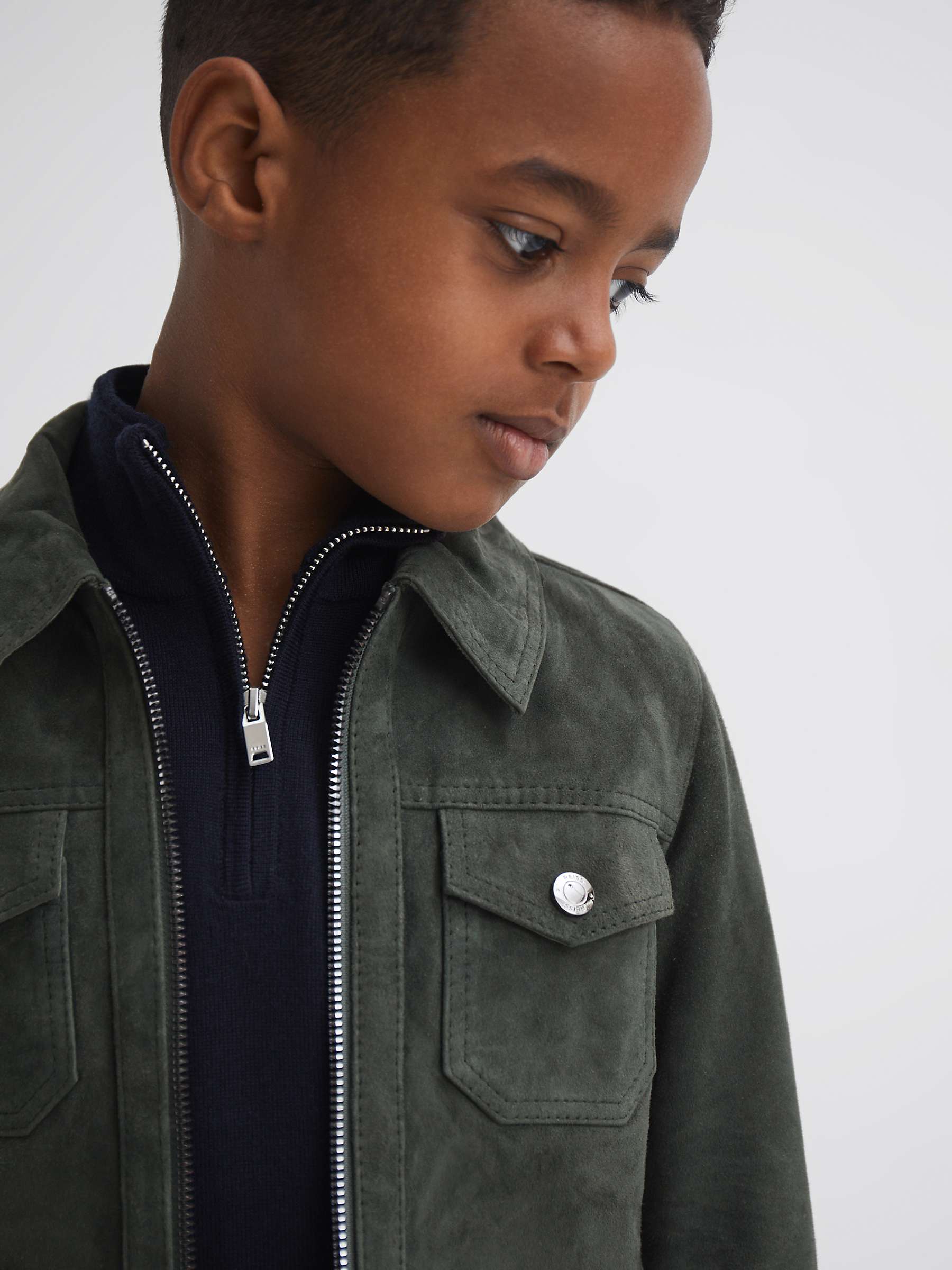 Buy Reiss Kids' Pike Suede Jacket, Forest Green Online at johnlewis.com