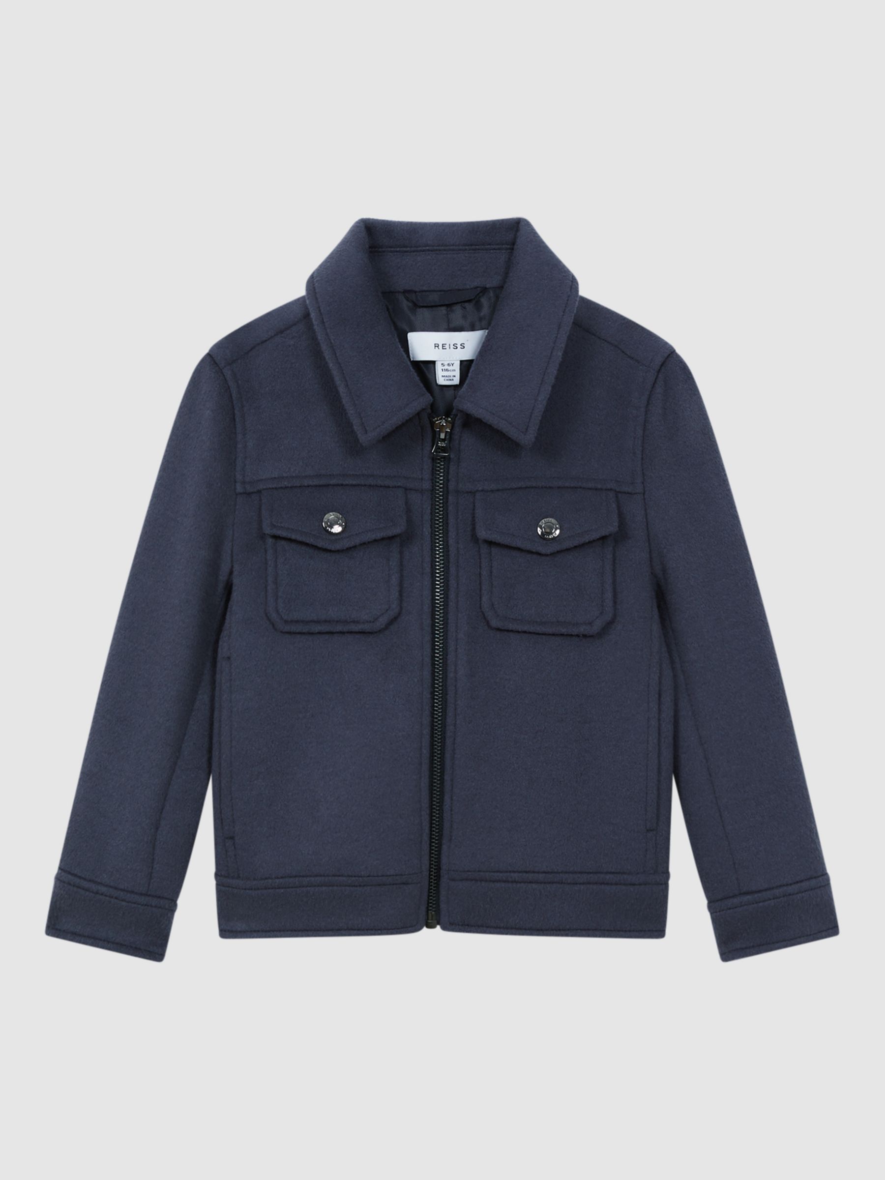 Reiss Kids' Peridoe Wool Blend Zip Through Jacket, Airforce Blue at ...