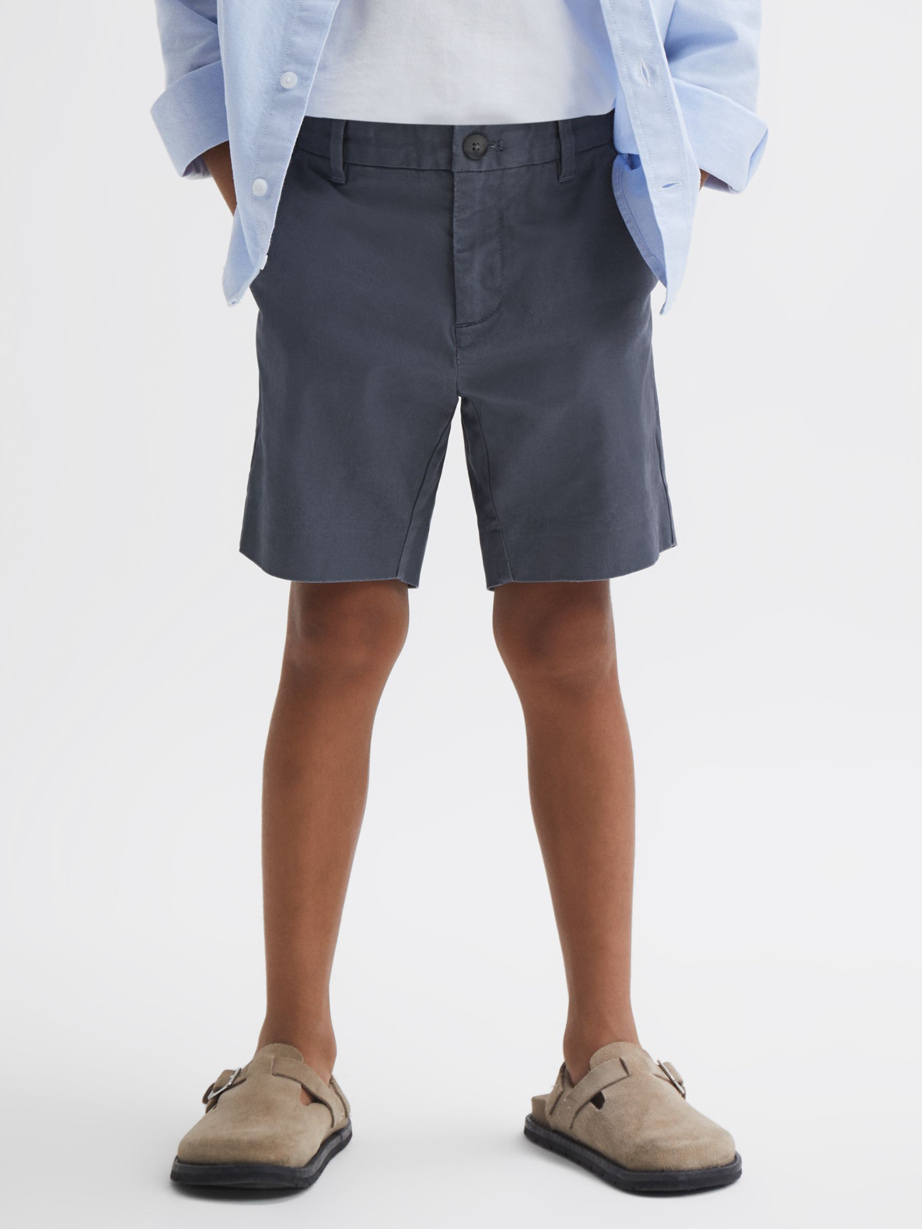 Reiss Kids' Wicket Cotton Blend Casual Chino Shorts, Navy, 8-9 years