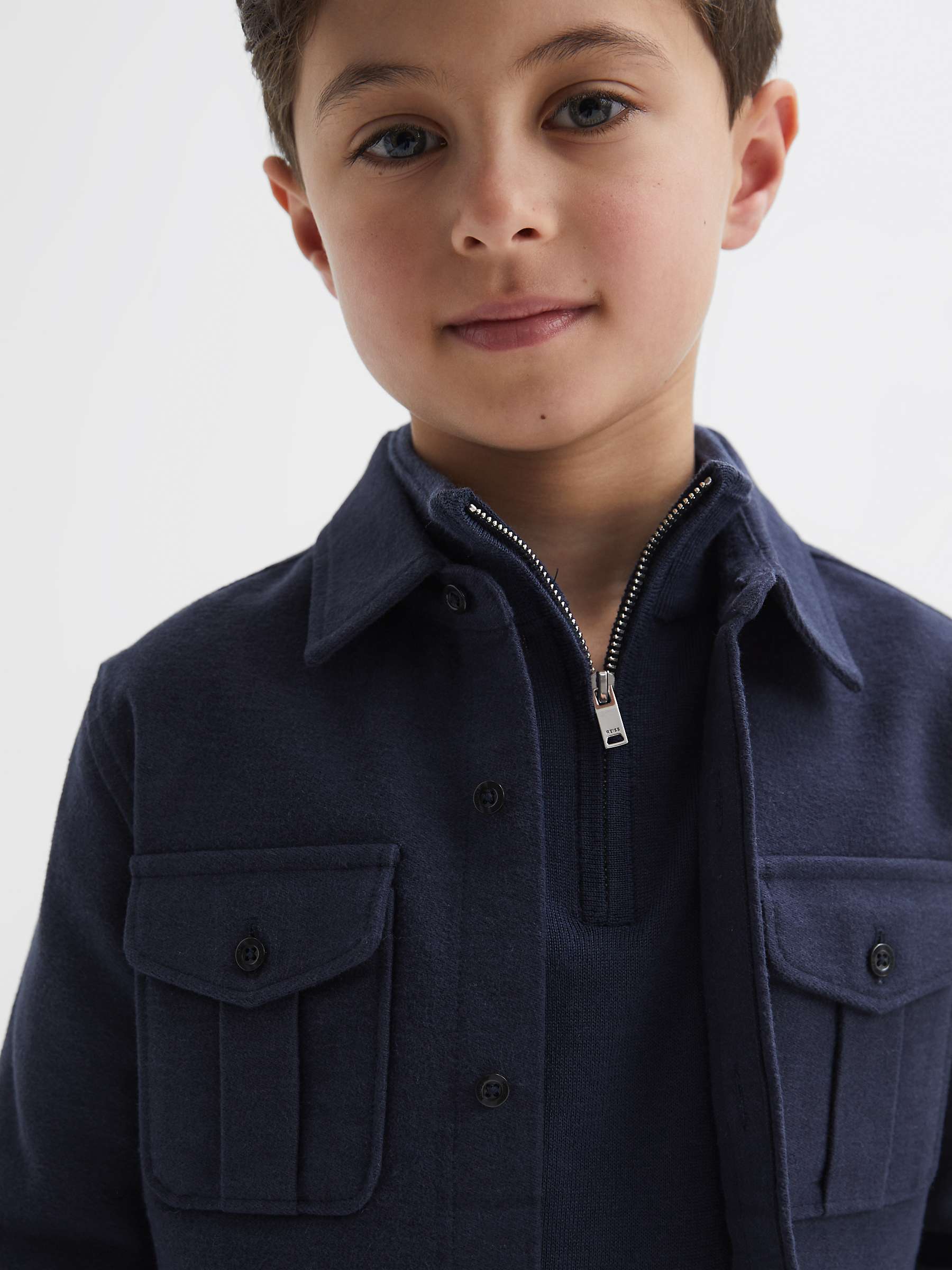 Reiss Kids' Thomas Brushed Cotton Twin Pocket Shirt, Eclipse Blue at ...