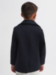 Reiss Kids' Bergamo Double Breasted Wool Blend Pea Coat, Navy