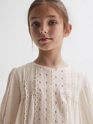 Reiss Kids' Tavi Lace Detail Dress, Ivory