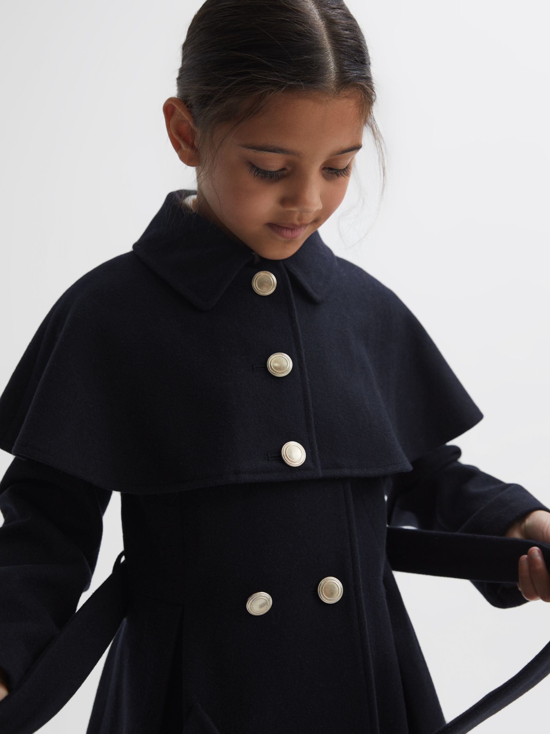 Reiss Kids' Rose Shoulder Cape Coat, Navy, 5-6 years