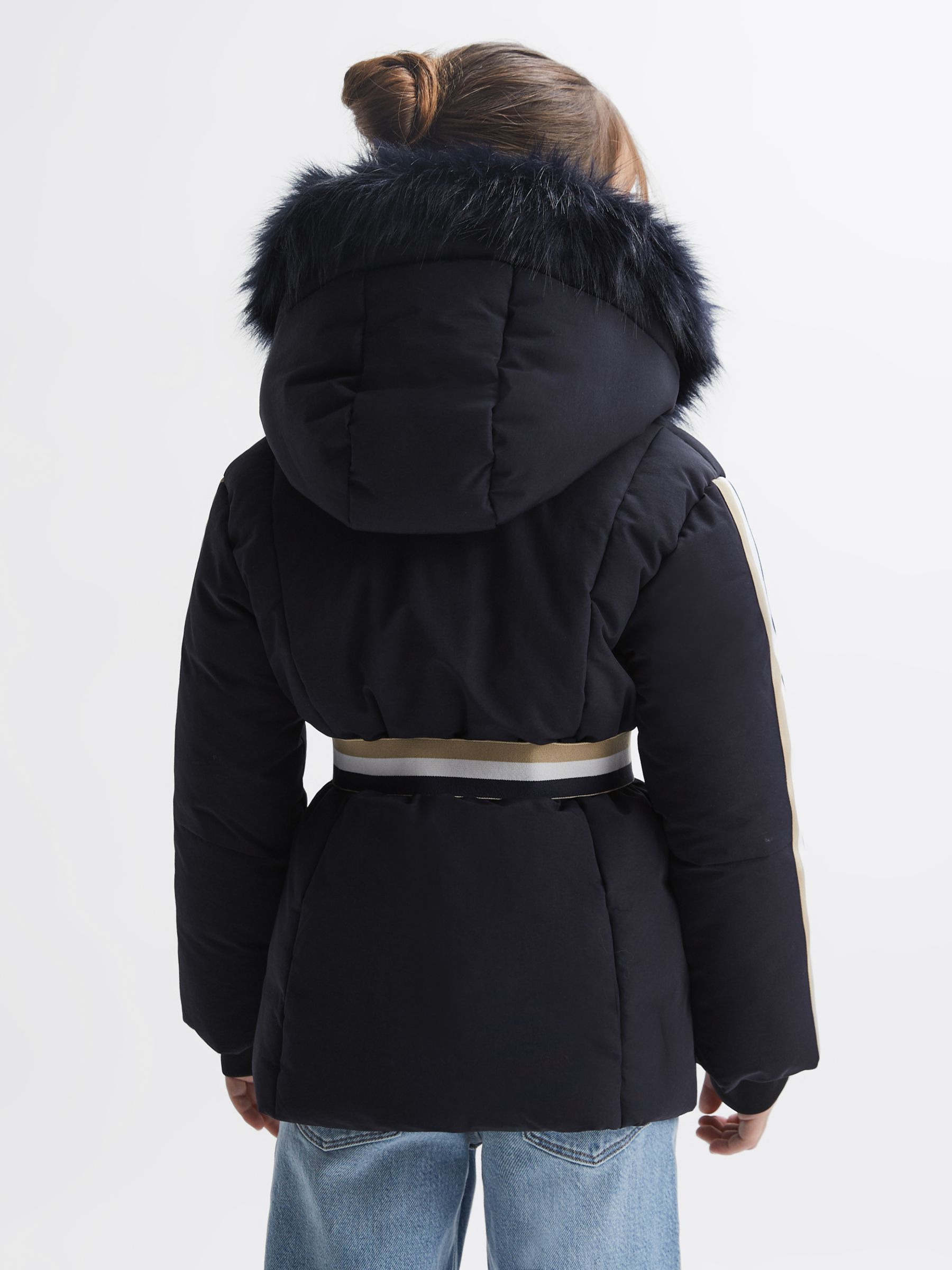 Buy Reiss Kids' Cara Quilted Faux Fur Trim Hooded Ski Coat, Navy Online at johnlewis.com