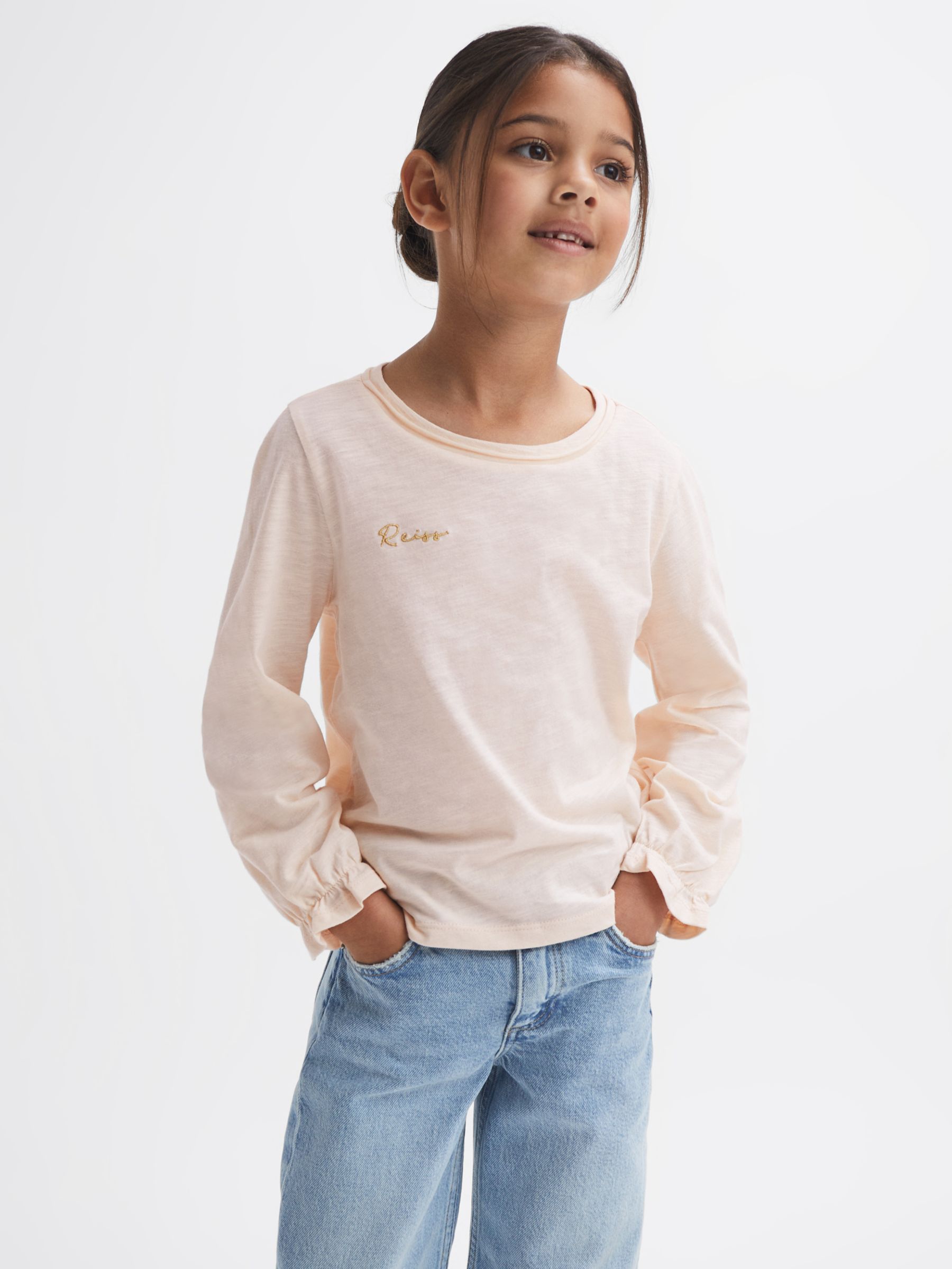 Reiss Kids' Rain Logo Long Sleeve T-Shirt, Ivory at John Lewis & Partners