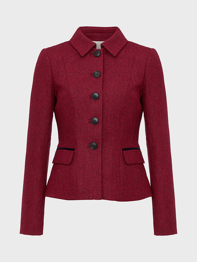 Hobbs Daneilla Herringbone Wool Tweed Jacket, Pink/Multi