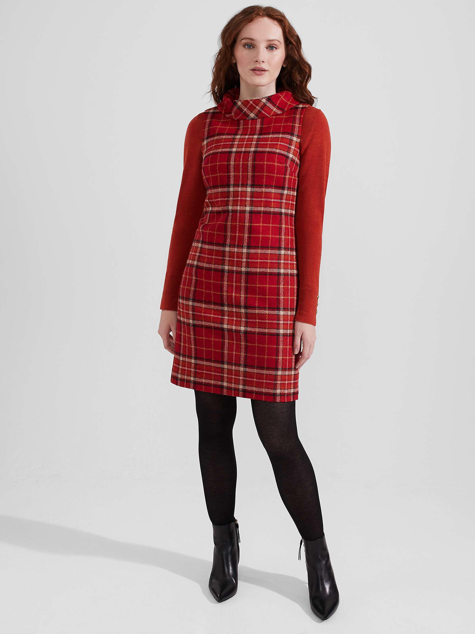 Buy Hobbs Mila Check Print Dress, Red/Multi Online at johnlewis.com