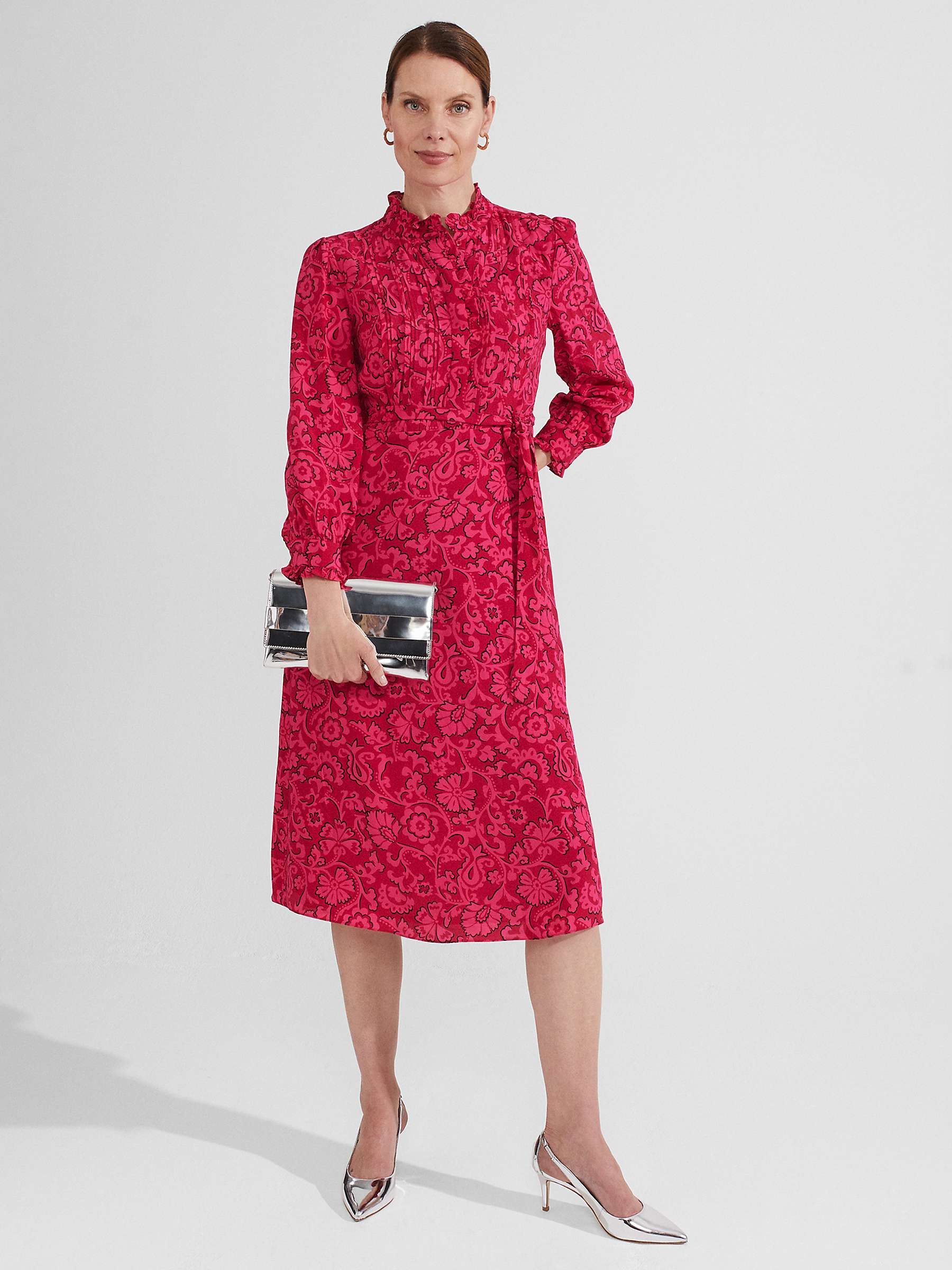 Buy Hobbs Eleanora Midi Dress, Red/Pink Online at johnlewis.com