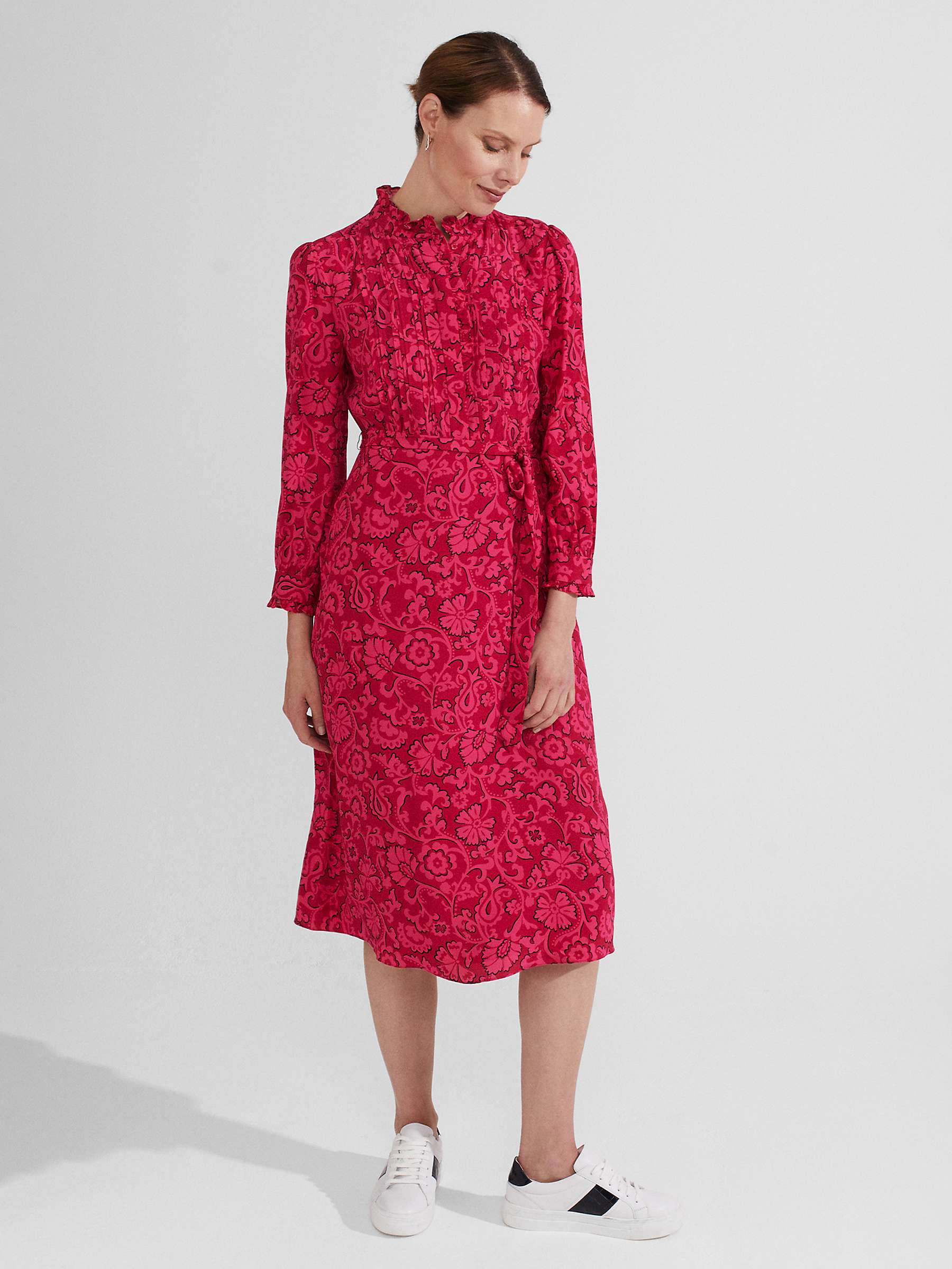 Buy Hobbs Eleanora Midi Dress, Red/Pink Online at johnlewis.com