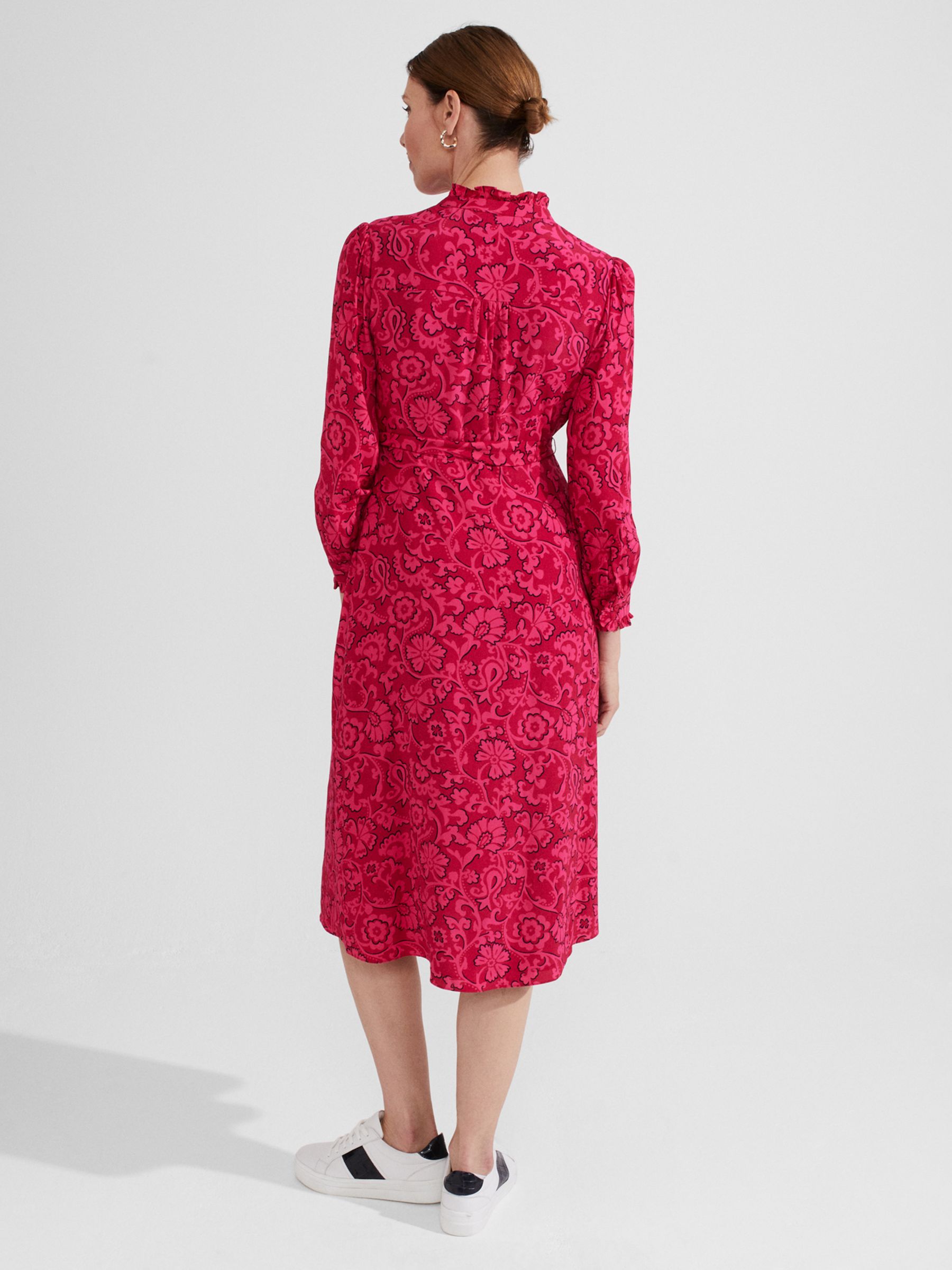Hobbs Eleanora Midi Dress, Red/Pink at John Lewis & Partners