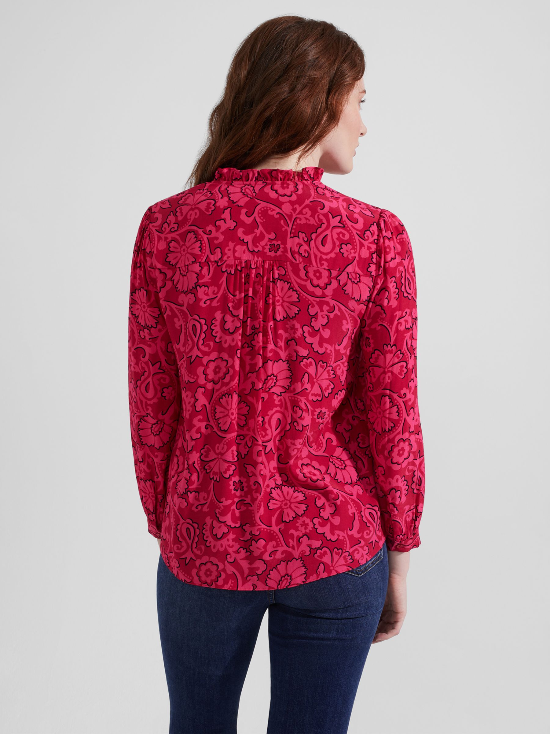 Buy Hobbs Gloria Floral Frill Trim Shirt, Red/Pink Online at johnlewis.com
