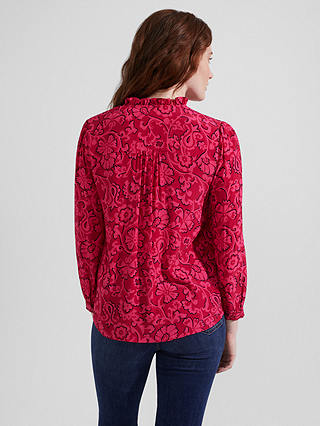 Hobbs Gloria Floral Frill Trim Shirt, Red/Pink