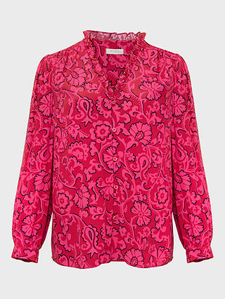 Hobbs Gloria Floral Frill Trim Shirt, Red/Pink