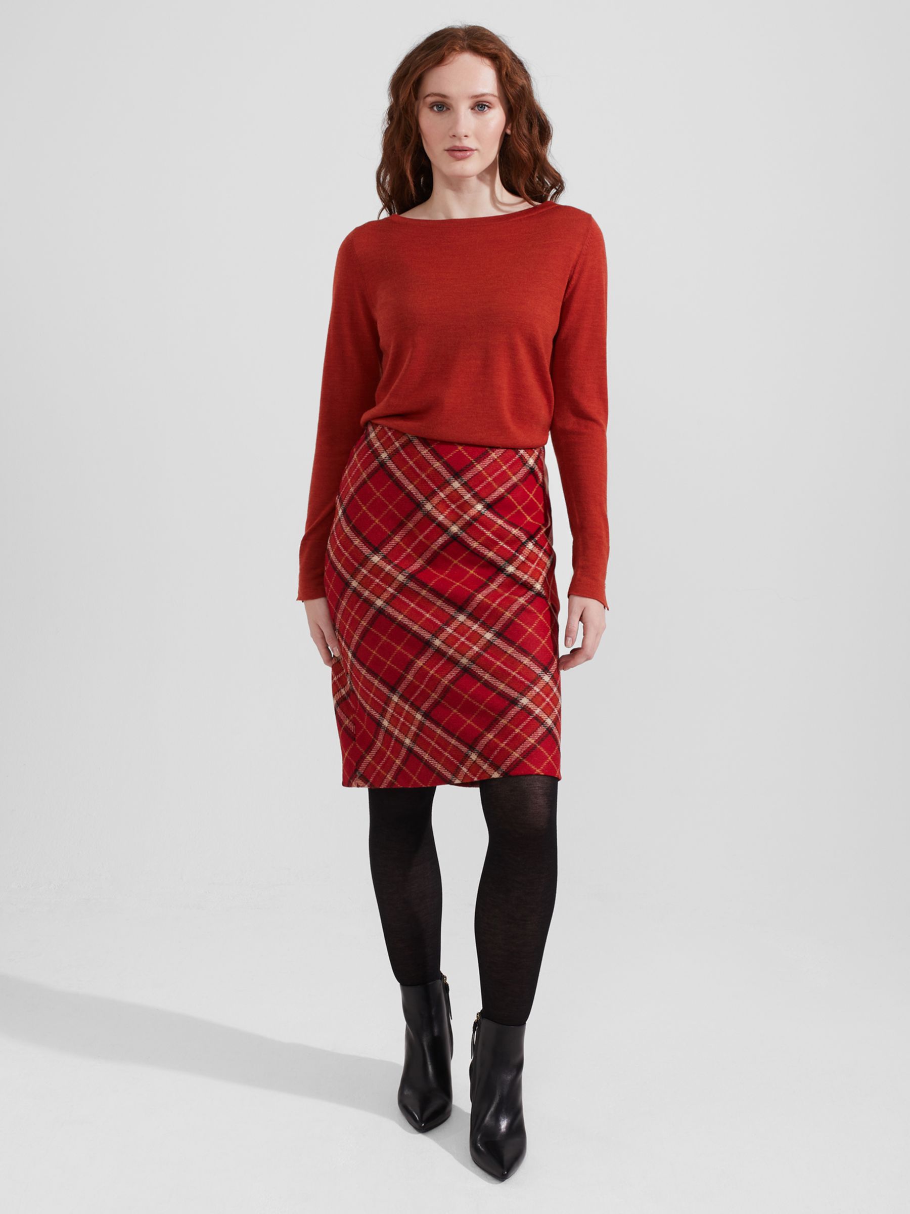 Hobbs Daphne Wool Pencil Skirt, Red/Multi at John Lewis & Partners