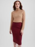 Hobbs Daniella Chevron Wool Pencil Skirt, Pink/Dark Red