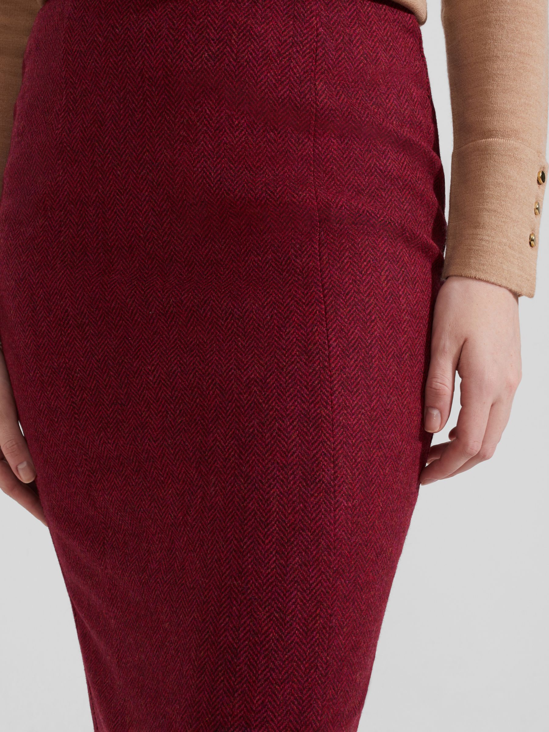 Buy Hobbs Daniella Chevron Wool Pencil Skirt, Pink/Dark Red Online at johnlewis.com