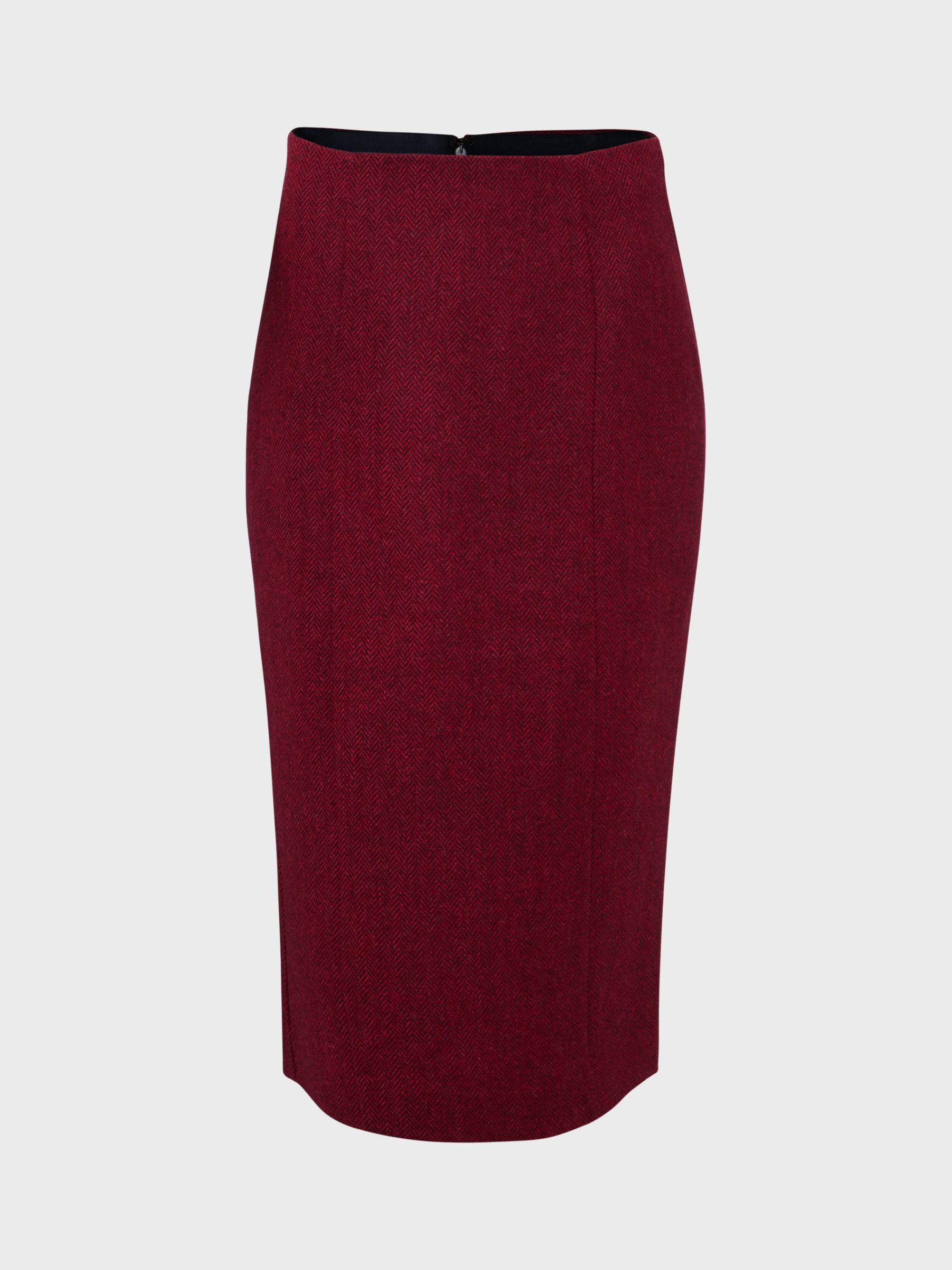 Buy Hobbs Daniella Chevron Wool Pencil Skirt, Pink/Dark Red Online at johnlewis.com