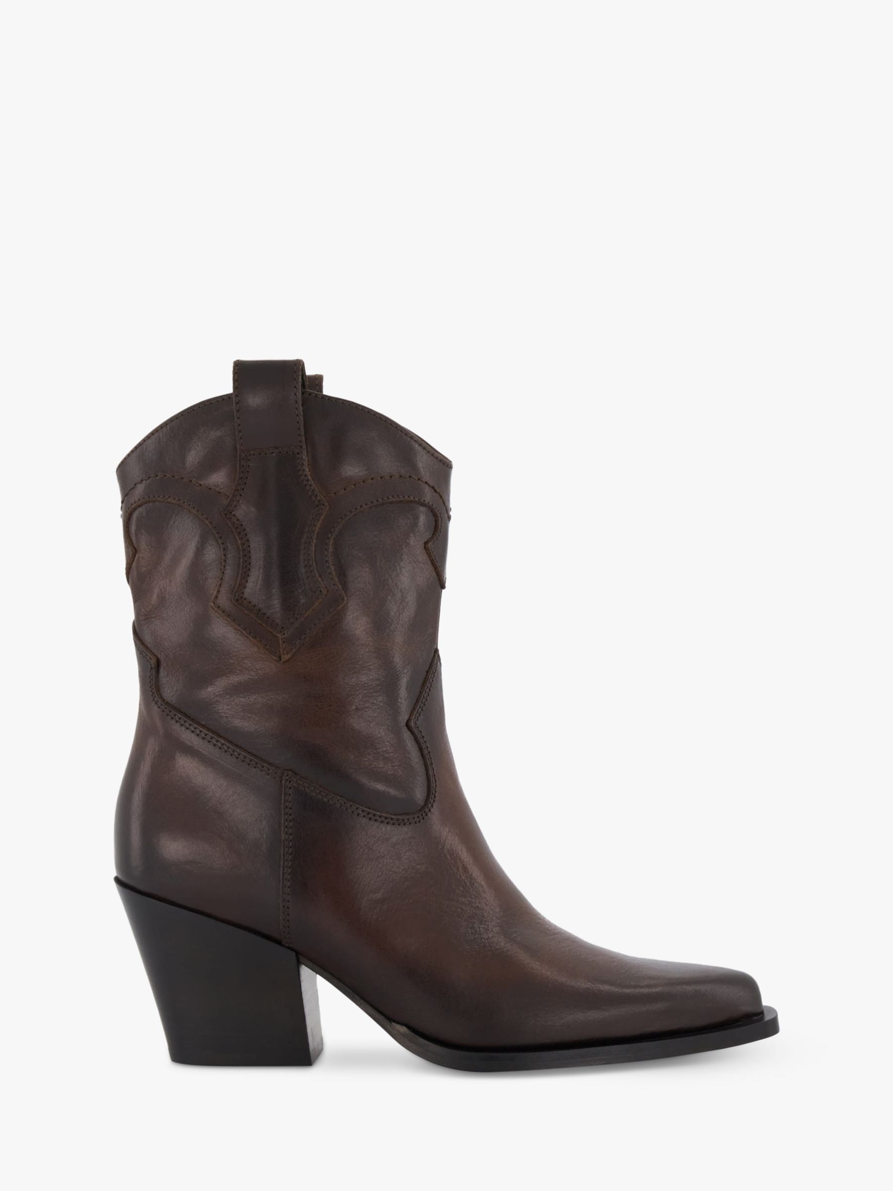 Dune Ponty Leather Western Boot, Brown at John Lewis & Partners