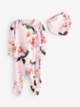 Ted Baker Baby Gardinia Bow Detail Sleepsuit & Hat Set, Pink/Multi