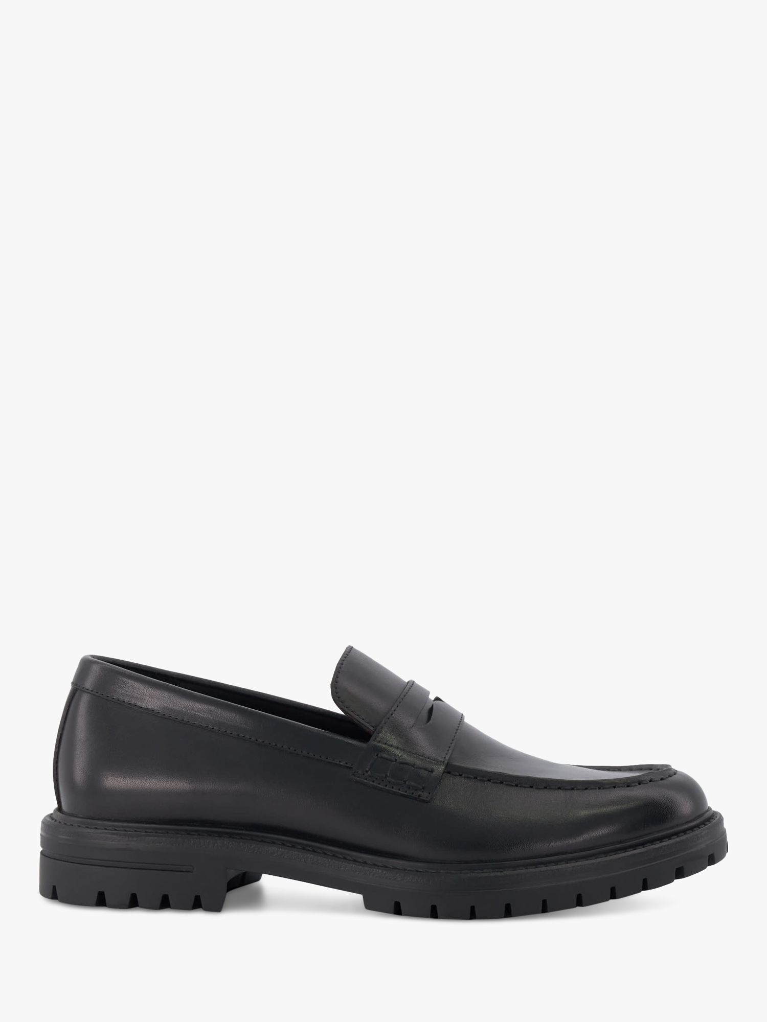 Dune Banking Cleated Sole Penny Loafers, Black-leather at John Lewis ...