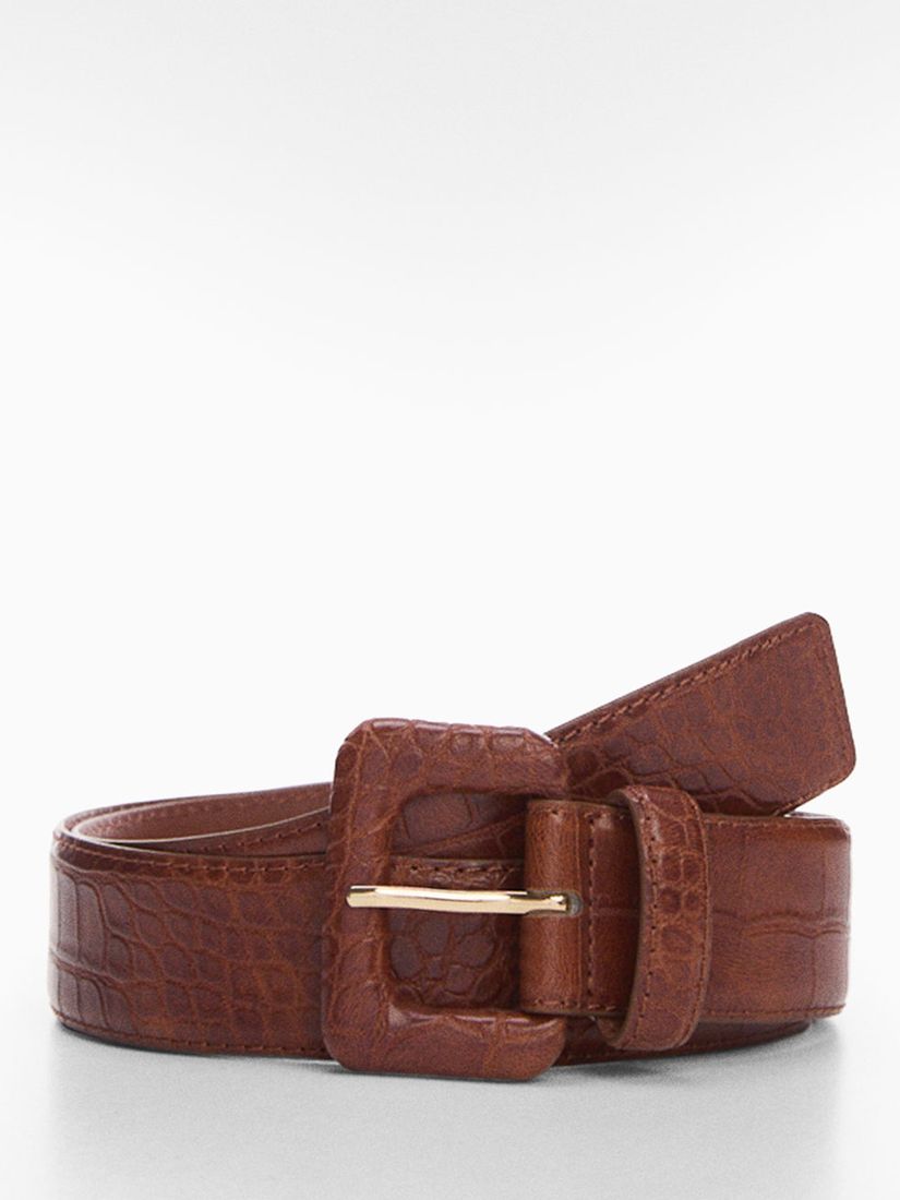 Mango Aline Crocodile Effect Belt, Brown at John Lewis & Partners