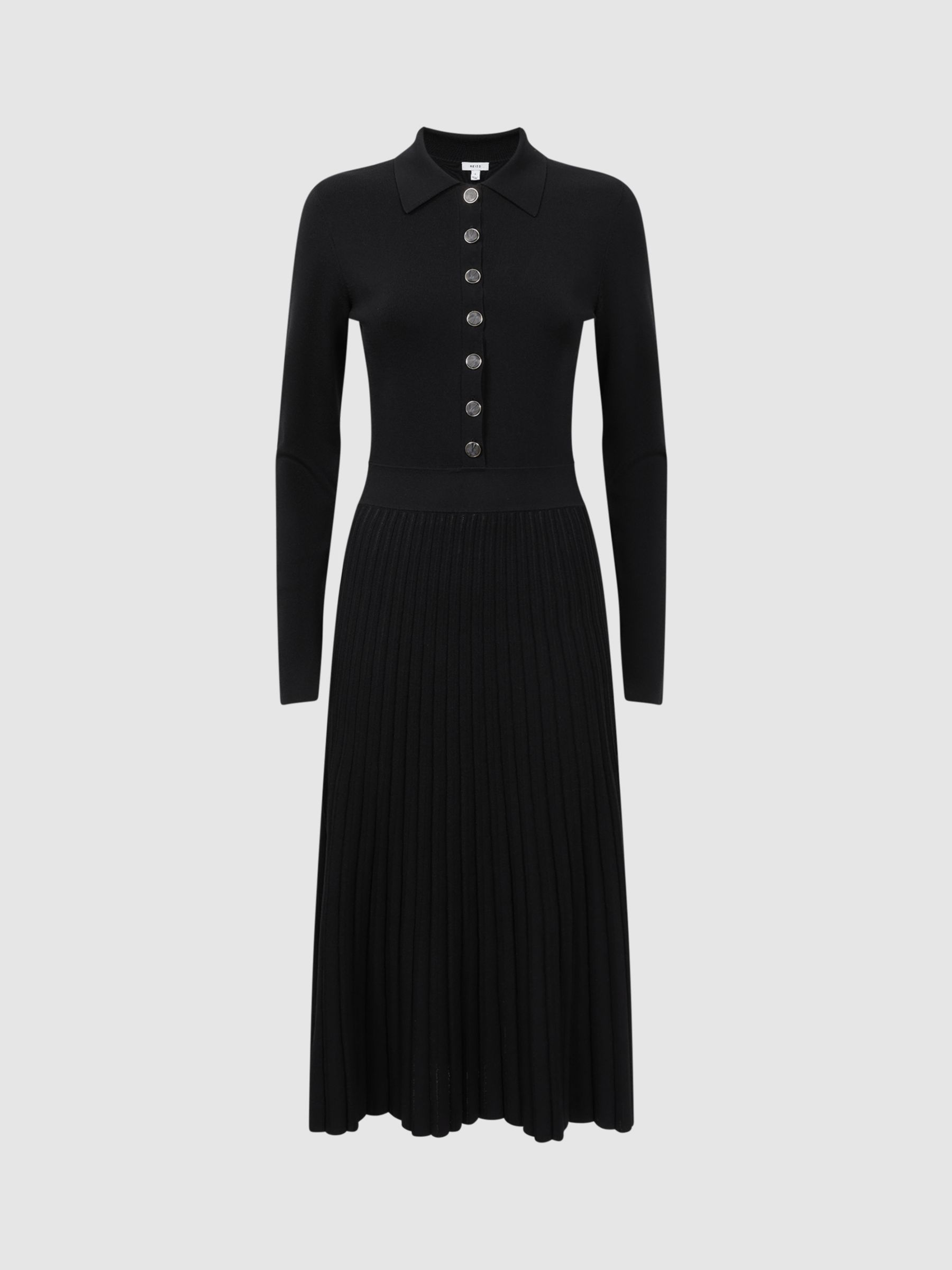 Reiss Mia Knitted Pleated Midi Dress, Black