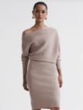 Reiss Lara Ribbed Knee Length Jumper Dress, Neutral