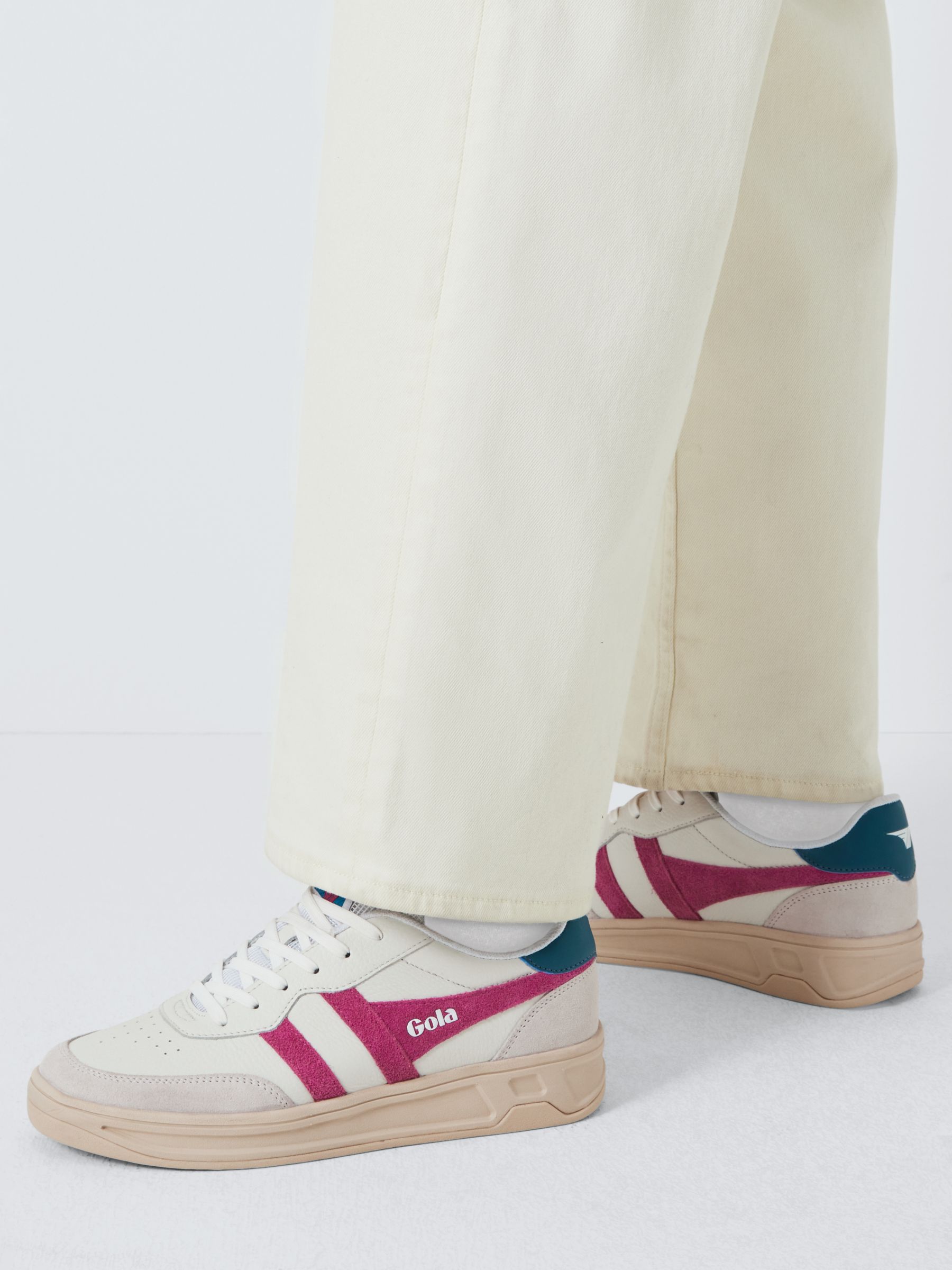 Gola Classics Topspin Leather Lace Up Trainers, Fuchsia at John Lewis ...