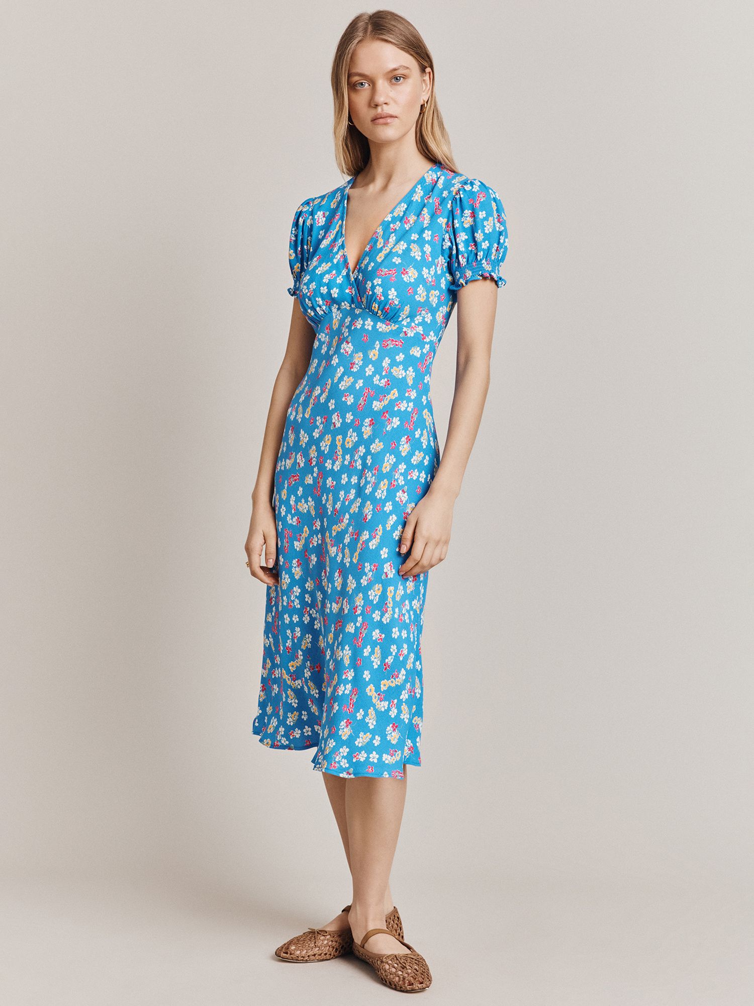 Ghost Jemima Floral Print Midi Dress, Blue Fleurs