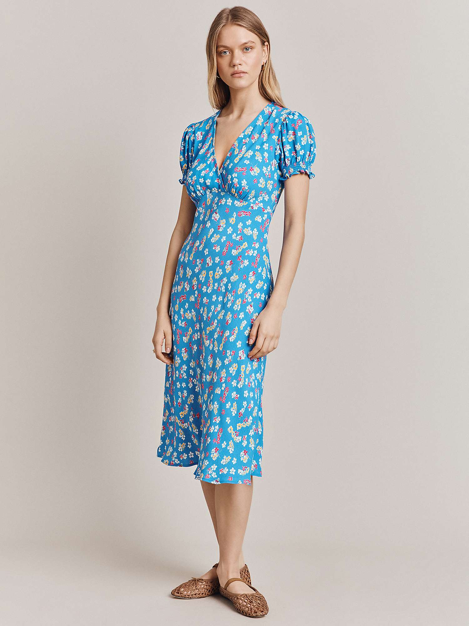 Ghost Jemima Floral Print Midi Dress, Blue Fleurs at John Lewis & Partners