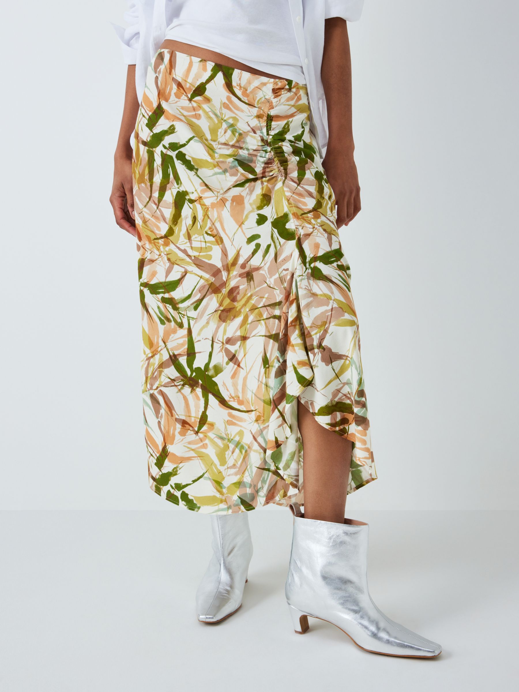 Buy John Lewis Gathered Bamboo Midi Skirt, Multi Online at johnlewis.com