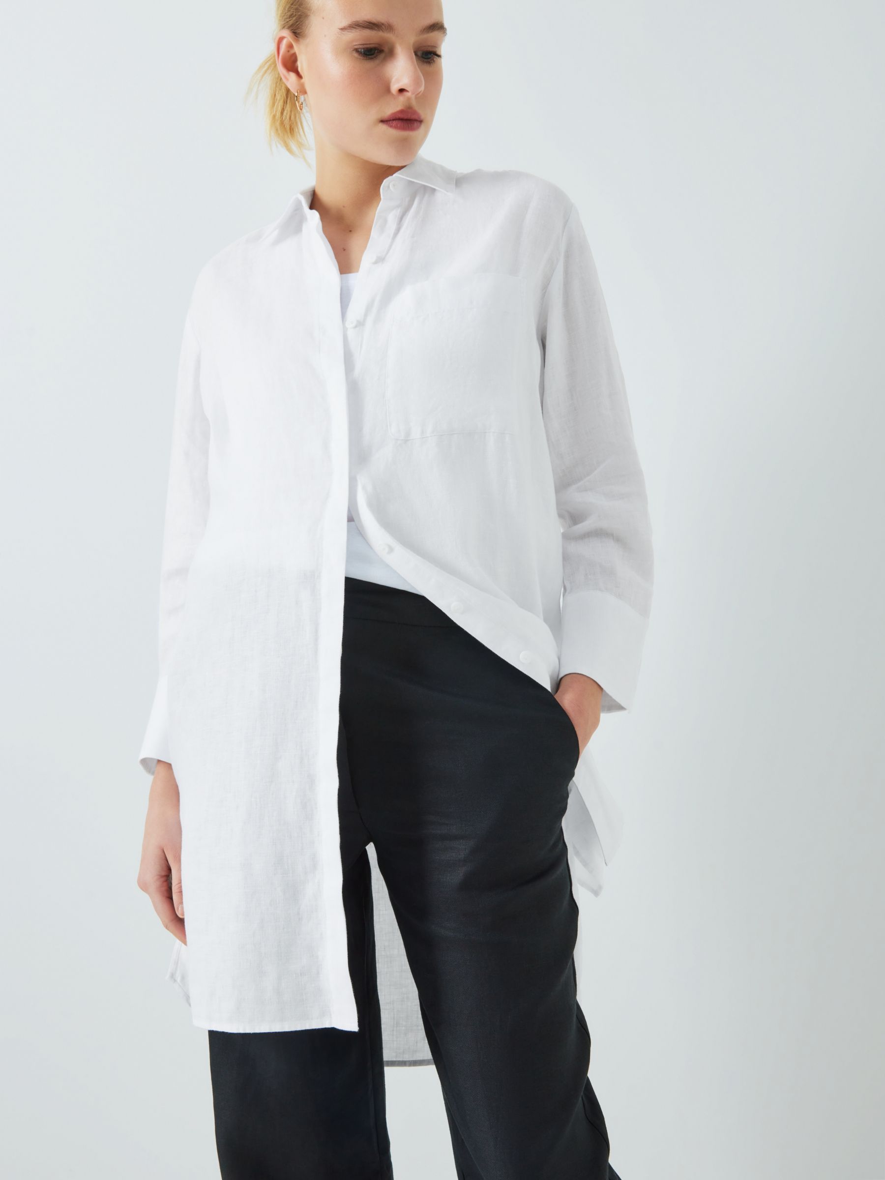 John Lewis Longline Linen Shirt, White, 8