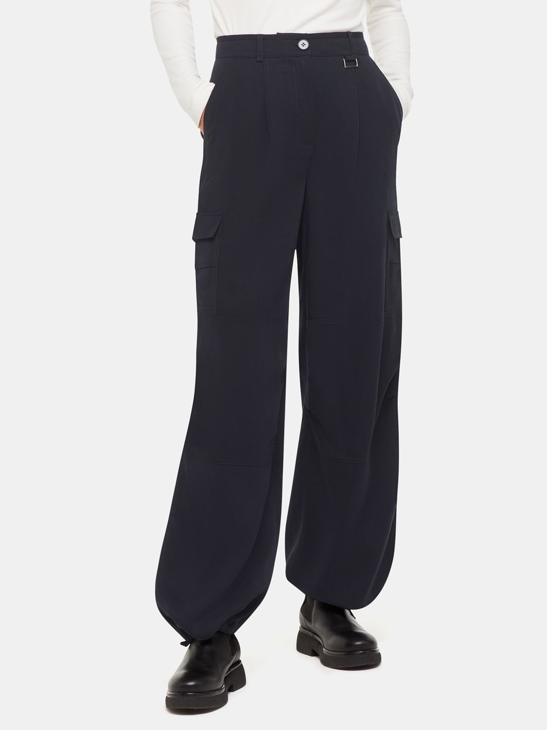 Whistles Grace Luxe Cargo Trousers, Navy, 10