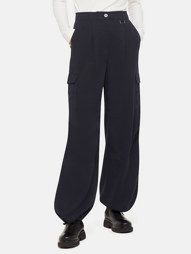 Whistles Grace Luxe Cargo Trousers, Navy