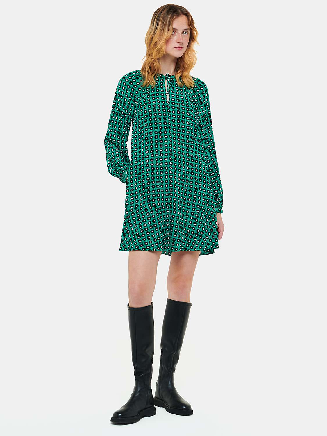 Buy Whistles Floral Dot Flippy Mini Dress, Green Online at johnlewis.com