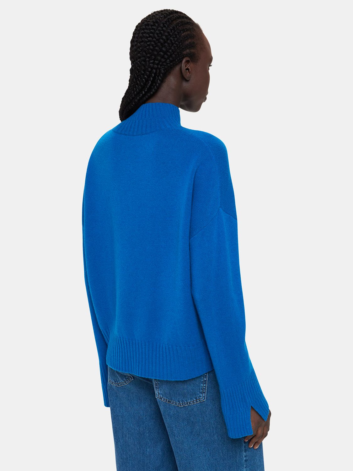 Whistles Wool Double Trim Funnel Neck Jumper, Blue, S