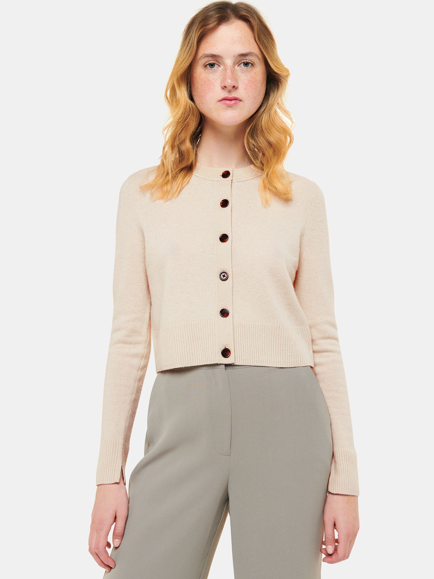 Whistles Wool Cropped Cardigan, Ivory at John Lewis & Partners