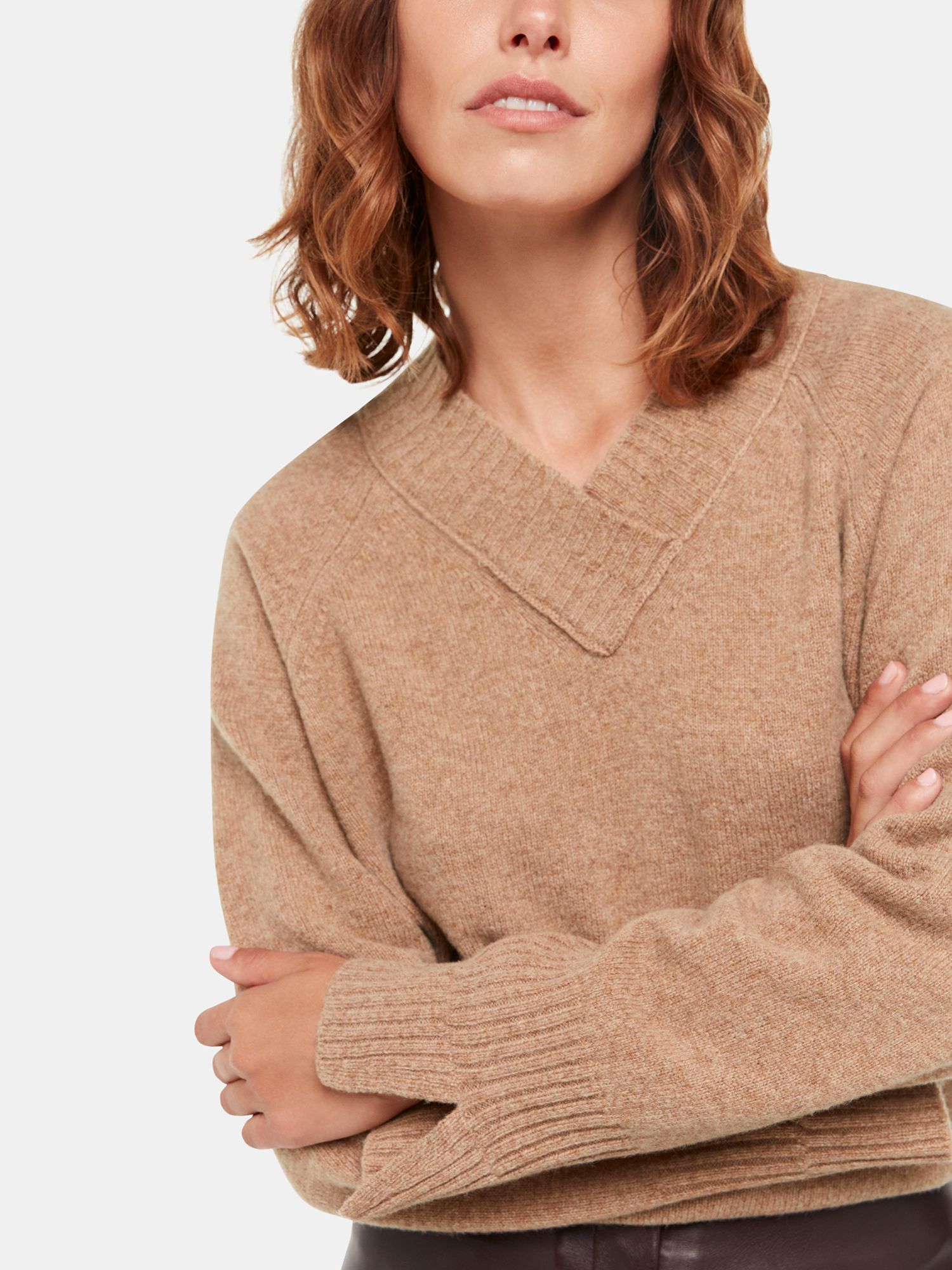 Buy Whistles Wool V Neck Knitted Jumper, Camel Online at johnlewis.com