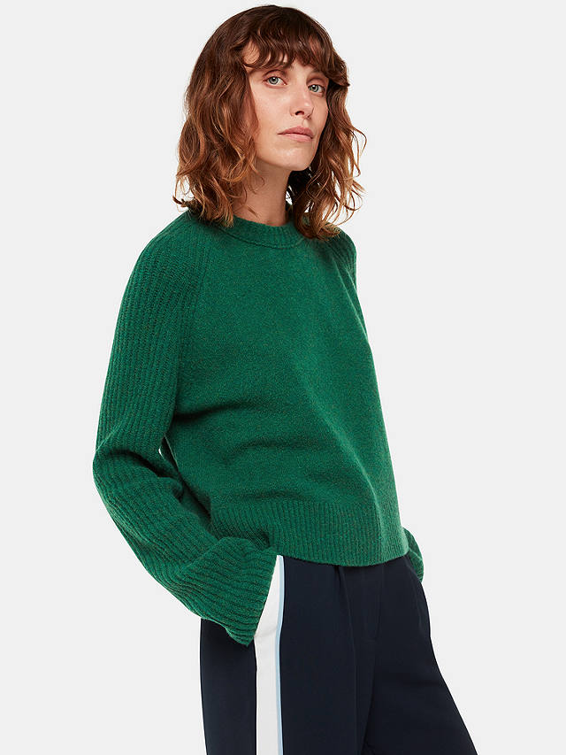 Whistles Anna Wool Blend Crew Neck Jumper, Dark Green