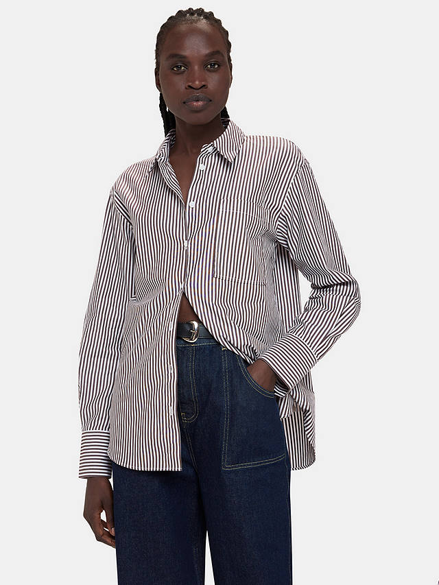 Whistles Striped Relaxed Fit Shirt, Black/White