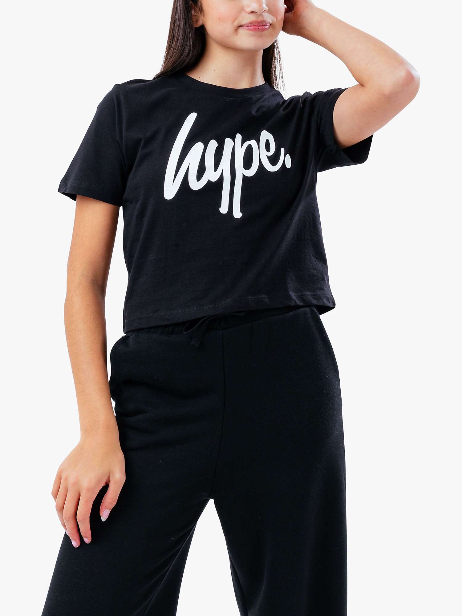 Buy Hype Kids' Script Crop T-Shirt, Black Online at johnlewis.com