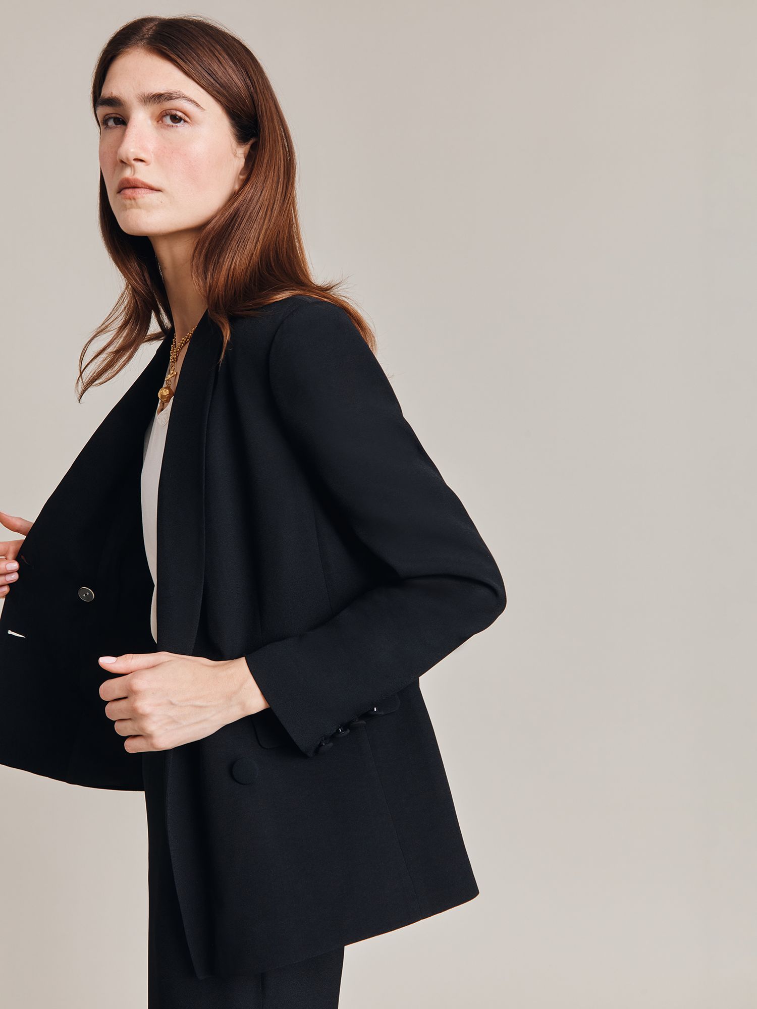 Ghost Viola Double Breasted Tailored Crepe Jacket, Black at John Lewis ...