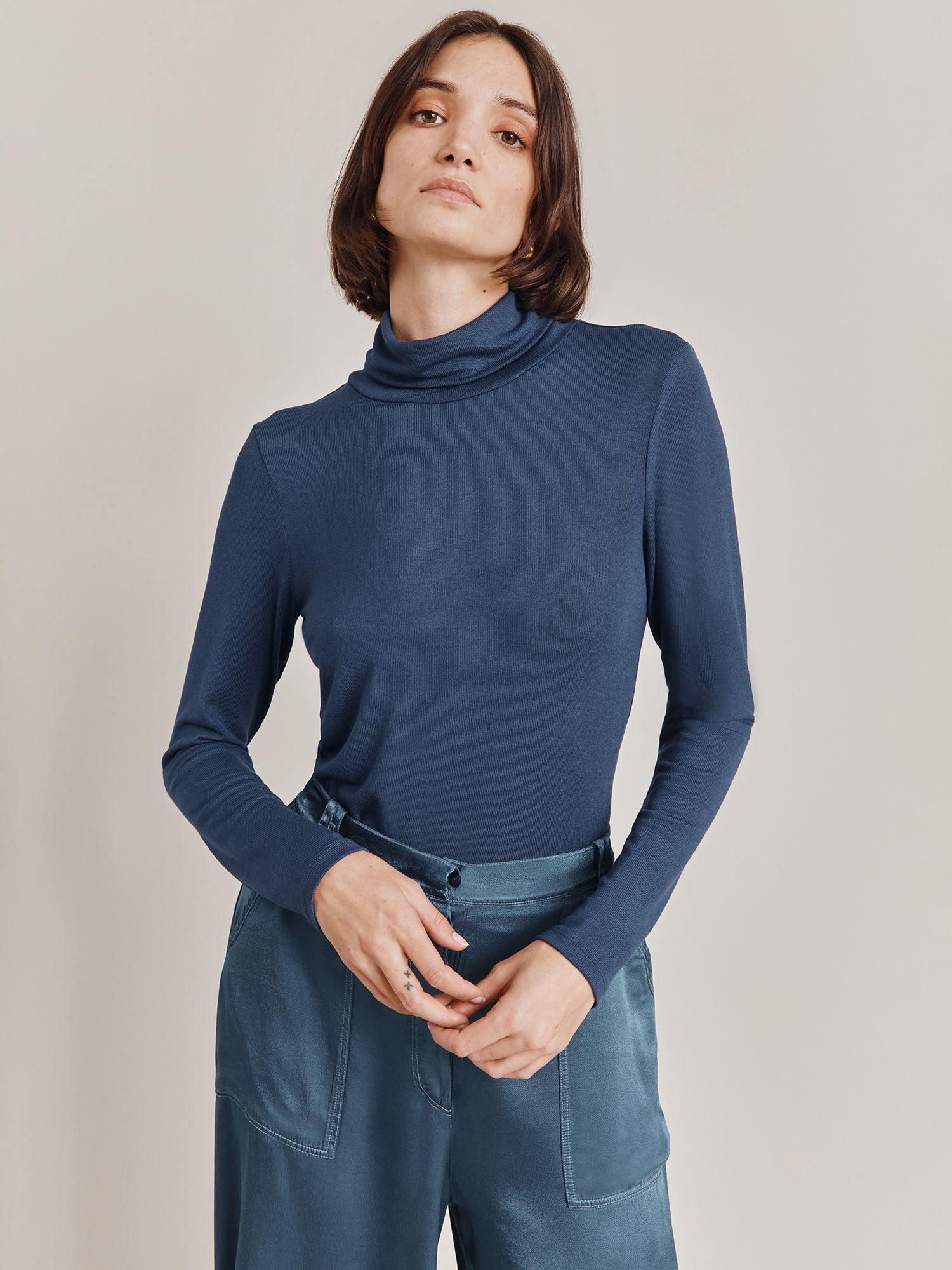 Ghost Fern Roll Neck Top, Navy at John Lewis & Partners