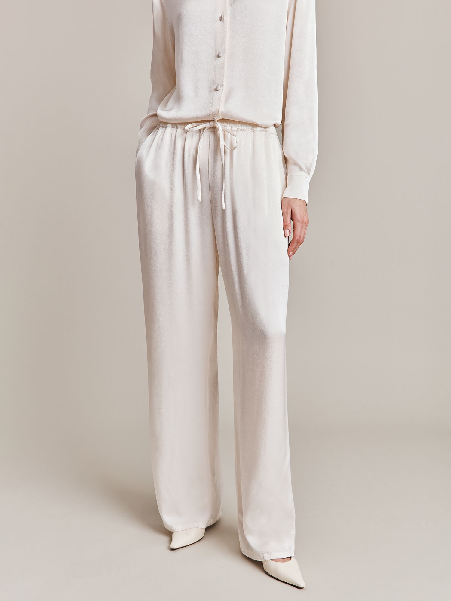 Ghost Imogen Palazzo Trousers, Ivory, XS