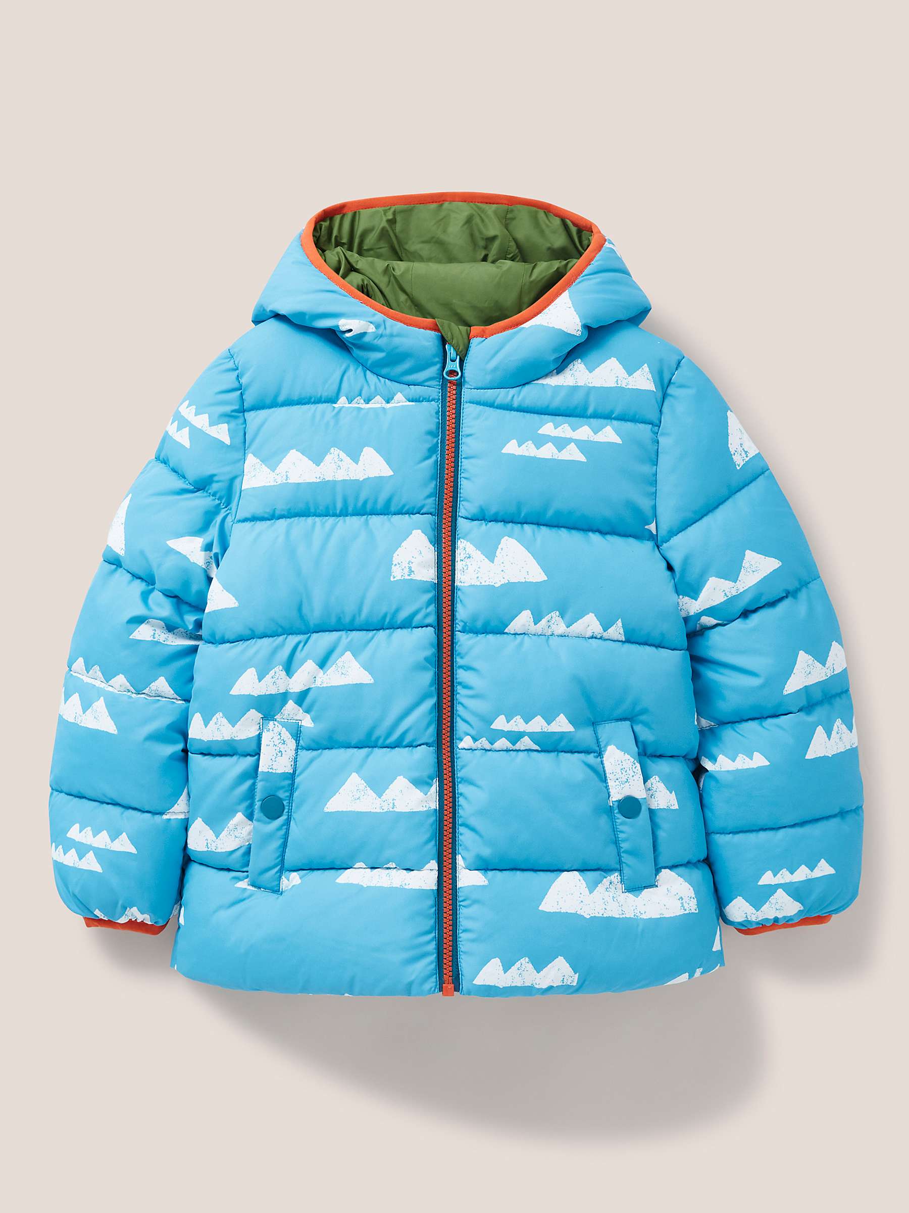 Buy White Stuff Kids' Mountain Print Hooded Puffer Jacket, Blue Online at johnlewis.com