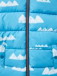 White Stuff Kids' Mountain Print Hooded Puffer Jacket, Blue