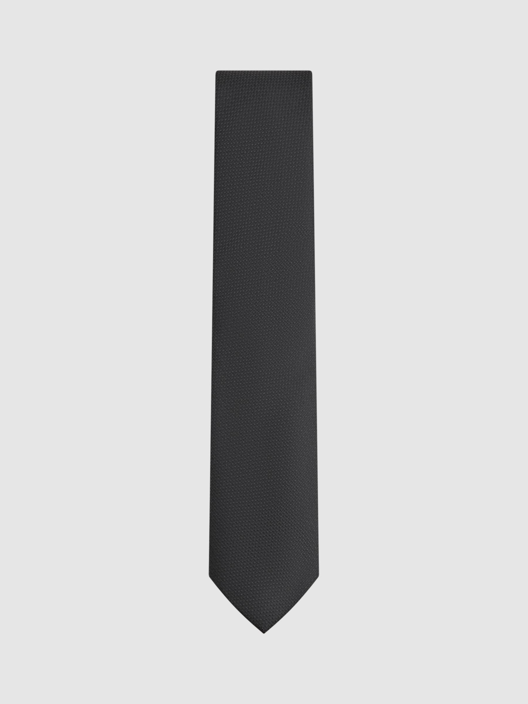 Reiss Ceremony Textured Silk Blend Tie, Black