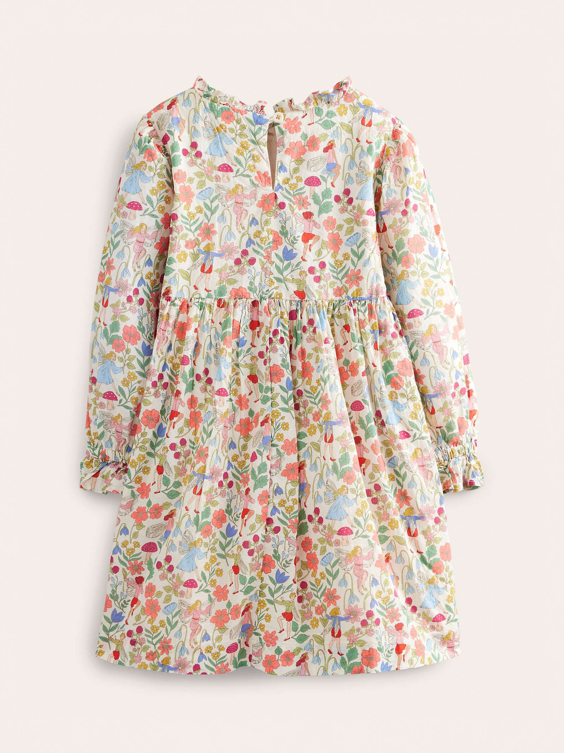 Mini Boden Kids' Cotton Dobby Printed Smocked Dress, Vanilla Fairies at ...